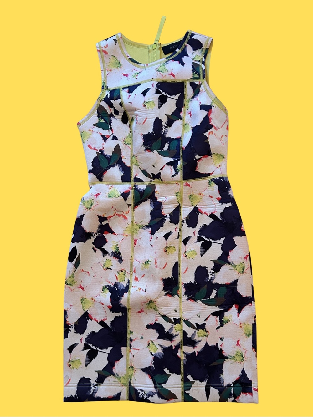 J. Crew Navy and White Floral Midi Dress with Lime Trim